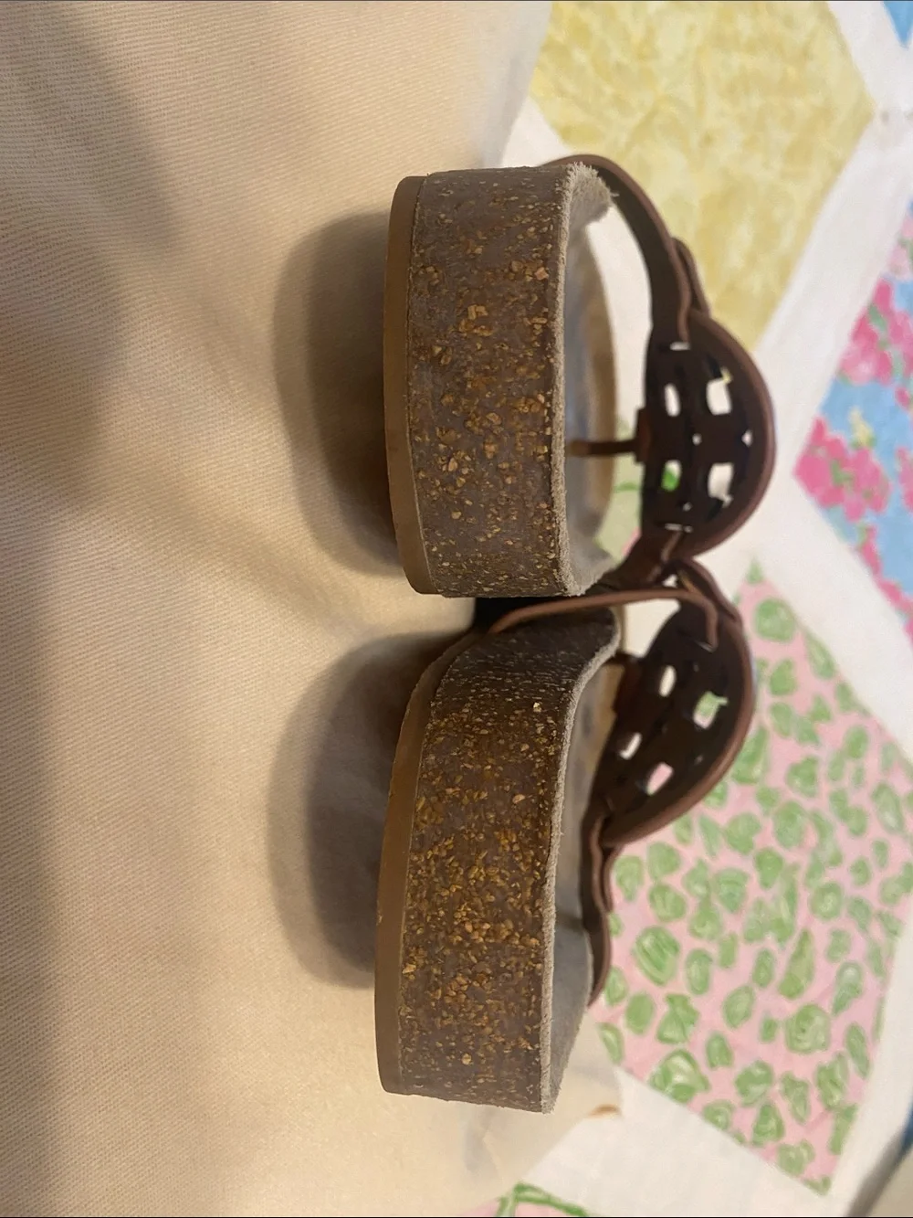 Tory Burch Brown Logo Thong Sandals